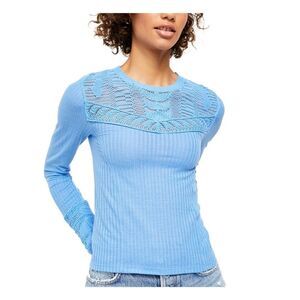 NWT FREE PEOPLE Blue Long Sleeve Illusion Neck